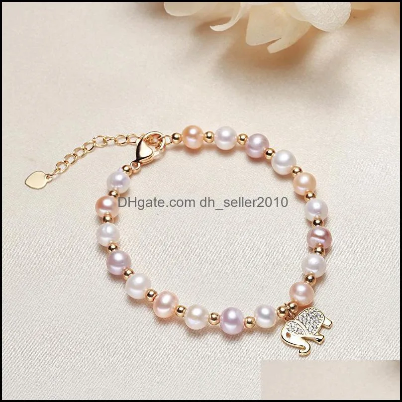 Charm Bracelets Cute Fashion Freshwater Pearl Inlaid Zircon Elephant Pendant For Women Multicolor Bangles Jewelry Gift 3679 Q2