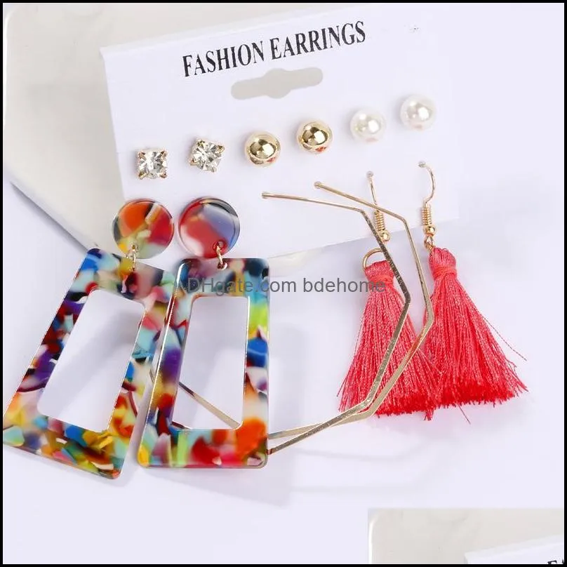 women`s earrings hoop set geometric dangle drop earring female fashion jewelry diamond pearl tassel stud mixed pair