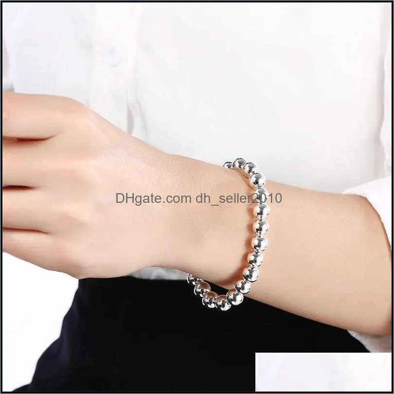 925 Sterling Silver 10mm Hollow Ball Beaded Strands Chain Bracelet For Woman Charm Wedding Engagement Fashion Party Jewelry 1260 T2