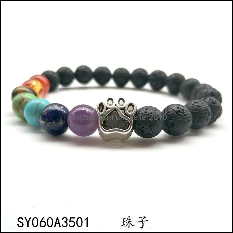 Dog Cat Print Charm Bracelet 7 Chakra Natural Black Lava Stone Bracelet men women Couple Creative Jewelry Gifts1 2205 Q2