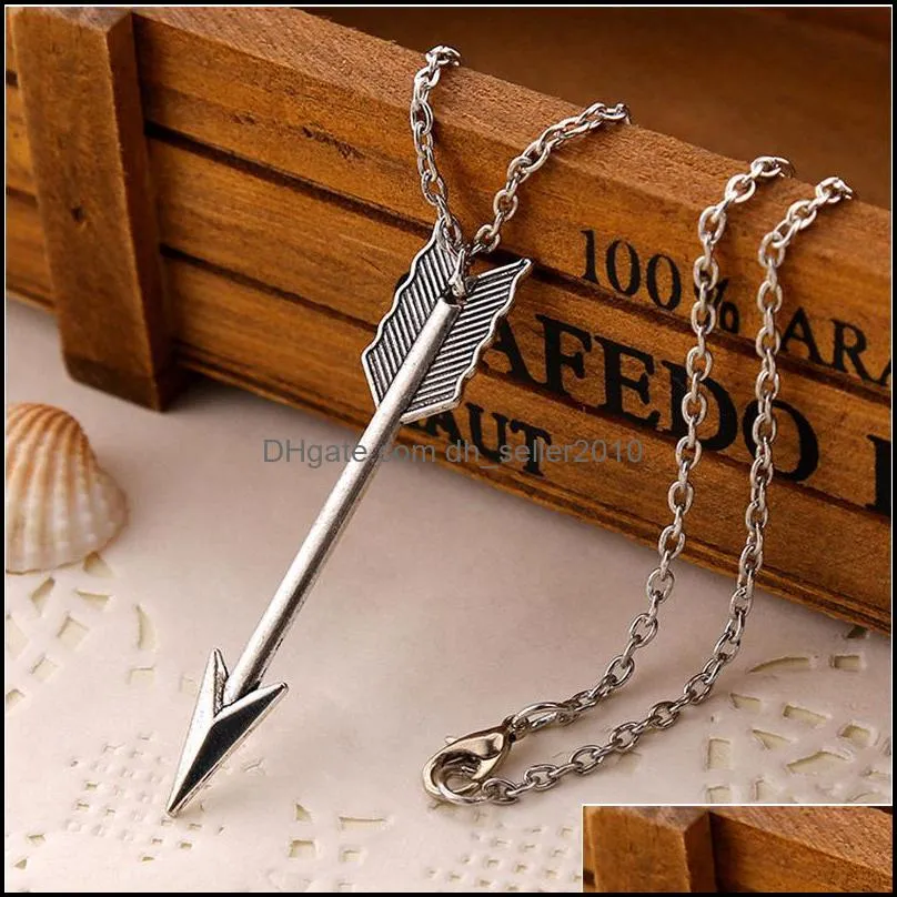 Arrow Charm Necklaces Gold Silver Color Alloy Pendants with 28 Inches Chain Women Necklaces Fashion Jewelry 1088 Q2