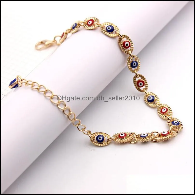 Alloy Bracelet Glue Dropping Blue Red Turkey Eye Bracelets FashionWomen Jewelry Gold 5ll Q2