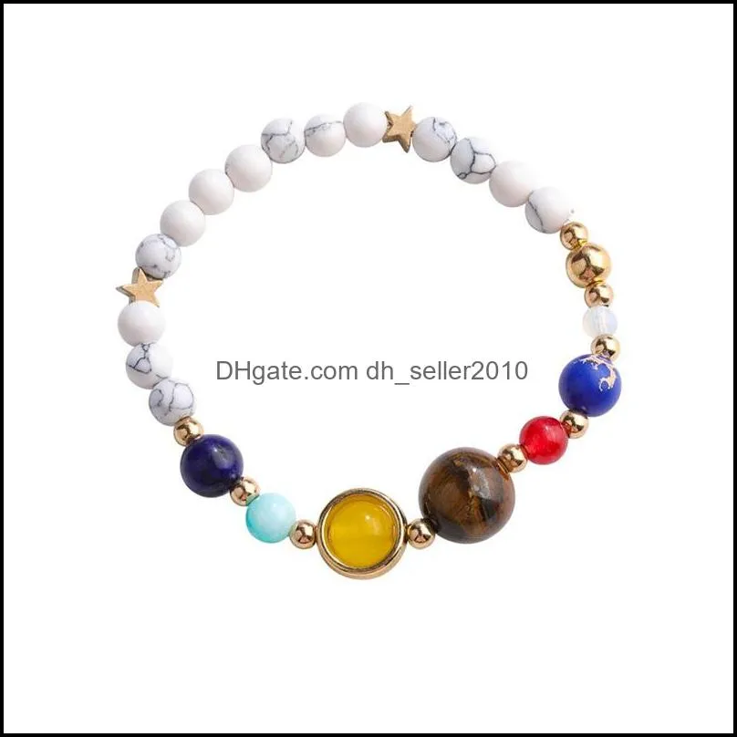 Natural Stone Chain Bracelet Solar System Planets Stars White Turquoise Fashion Hand String Jewelry Women Bracelets 3 4zn K2