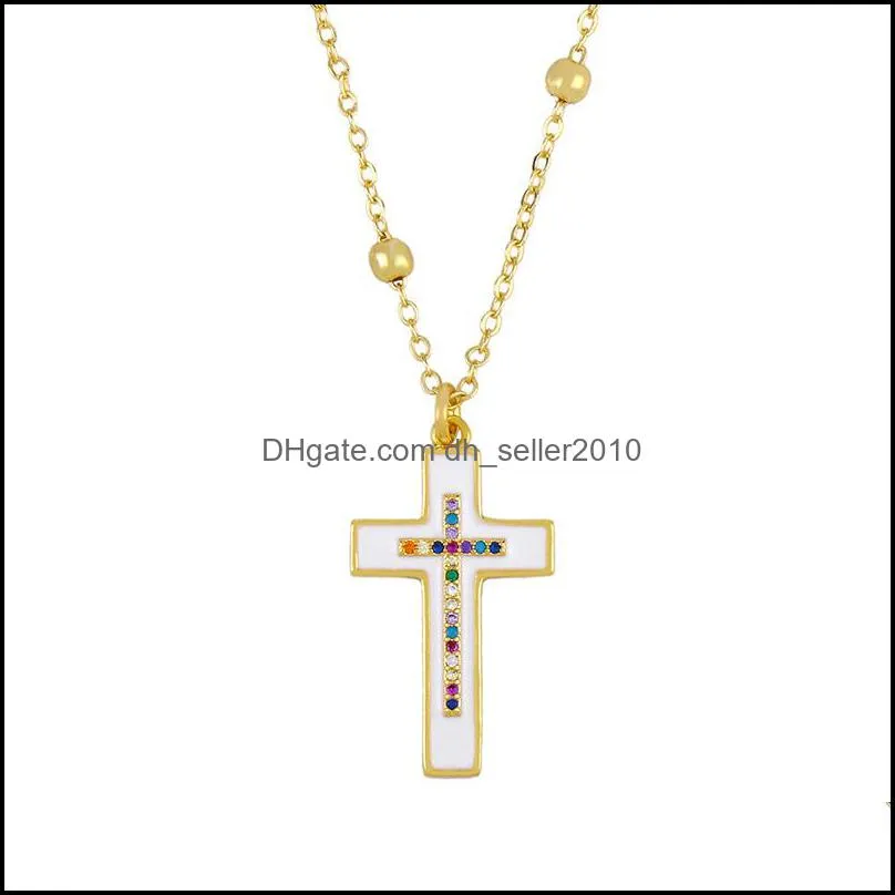 Vintage Necklace Jewelry Yellow Gold Plated Oil Painting Colorful CZ Cross Necklace fo Men Women Nice Gift for Girl Friend 3740