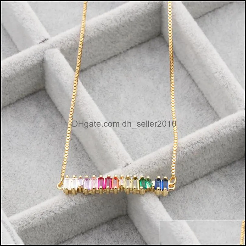 rainbow cz bar necklace simple classic fashion jewelry Gold plated colored minimal colorful cz necklaces 361 N2