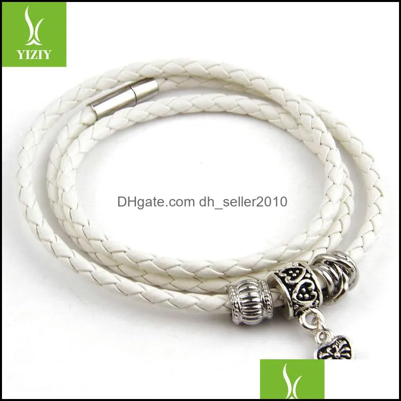 Silver Plated Charm Black Leather Bracelet for Women Five Colors Magnet Clasp Christmas Gift Jewelry