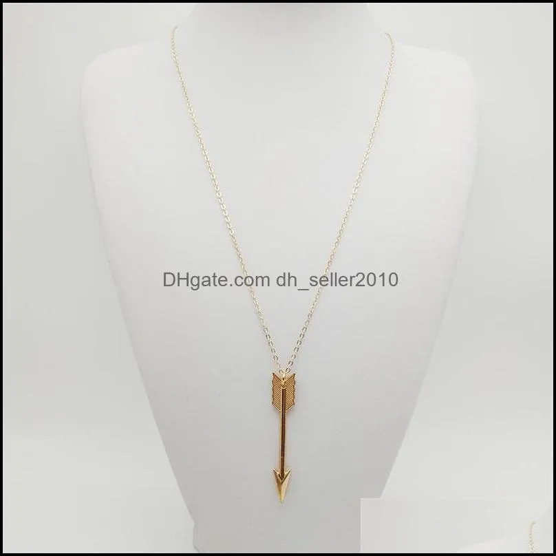 Arrow Charm Necklaces Gold Silver Color Alloy Pendants with 28 Inches Chain Women Necklaces Fashion Jewelry 1088 Q2