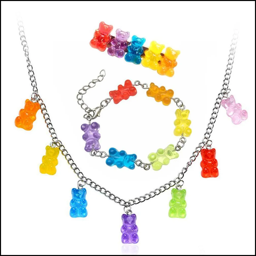 fashion cute cartoon bear chain necklaces candy color pendant for women&girl daily jewelry party gifts