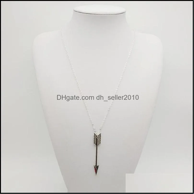 Arrow Charm Necklaces Gold Silver Color Alloy Pendants with 28 Inches Chain Women Necklaces Fashion Jewelry 1088 Q2