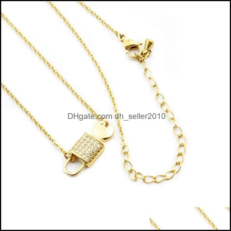 Crystal Rhinestone Lock Key Pendant Necklaces Choker Couple Jewelry Bijoux Stainless Steel Chain Boho Collares Statement Necklace 362