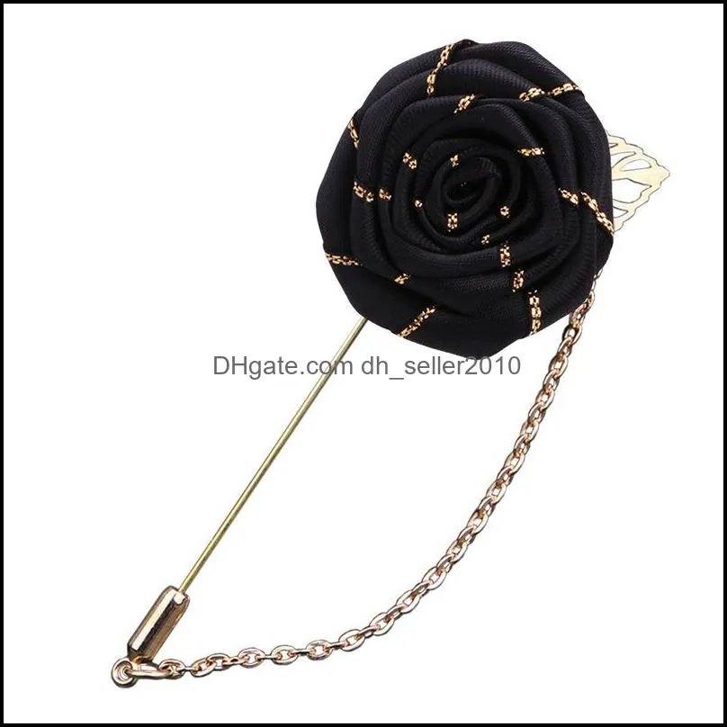 Vintage Mixed Fabric Rose Brooches Tassel Chain Men Suit Collar Brooch Broche Lapel Pin Brooches for Women Jewelry Accessories 450 T2