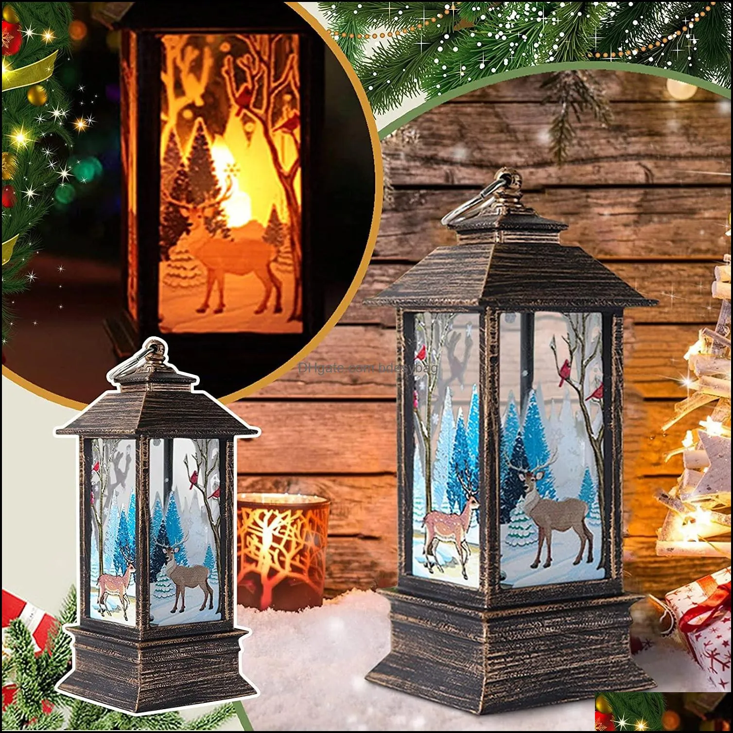 2021 christmas candle lantern xmas hanging lamp ornaments decoration santa claus snowman nativity led night light decor
