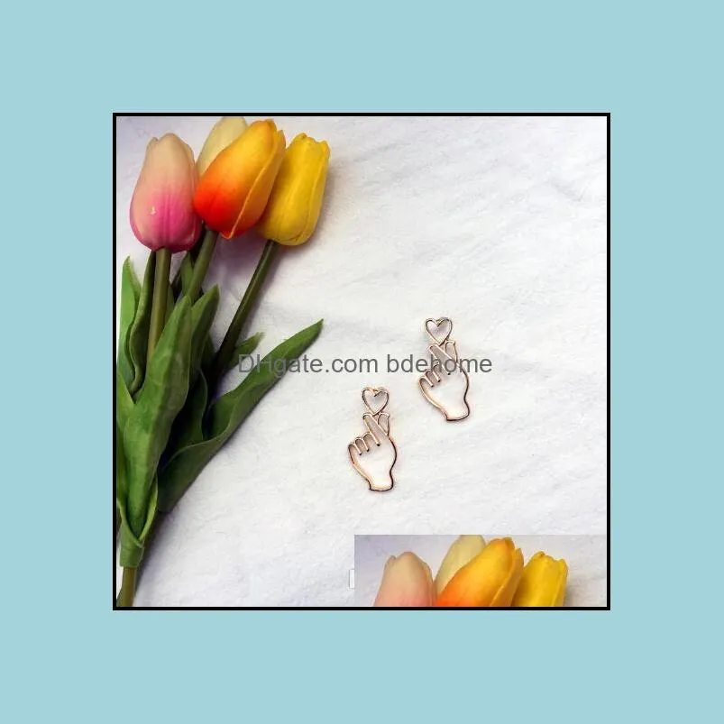 fashion handmade alloy heart stud earring abstract attractive hand shaped gesture earrings symbol love you jewelry