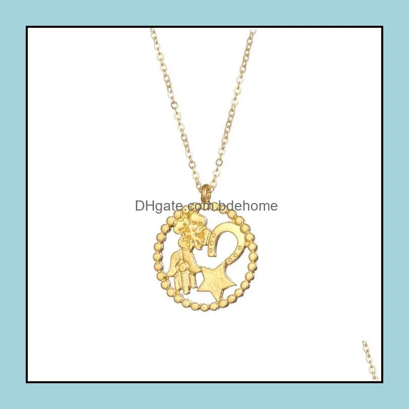circle clover palm horseshoe pendant necklace for women abundance charm jewelry gold silver color wish card necklace choker gifts