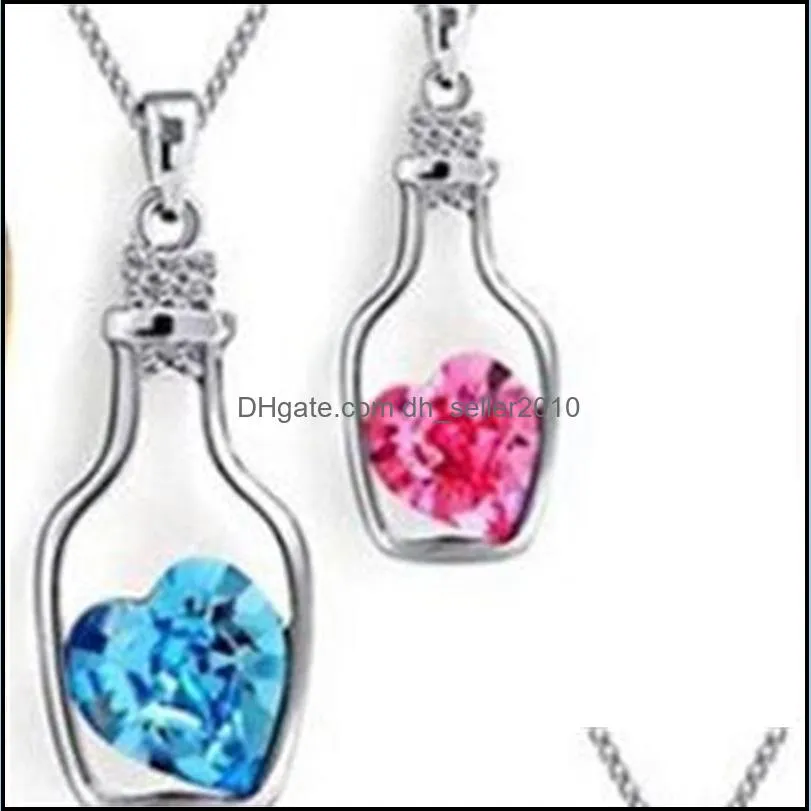 Crystal Men Women Necklace Jewelry Collarbone Necklaces Wine Bottle Vowing Jar Floating Love heart shaped Chains Inlaid0 99by J2B