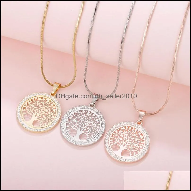 Tree of Life Crystal Pendant Necklace for Women Gifts Gold Silver Color Elegant Jewelry On The Neck 23 D3