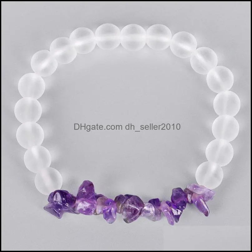 White crystal glass beads Strands Bracelet Color Crushed Natural stone Beaded Bracelets 957 B3