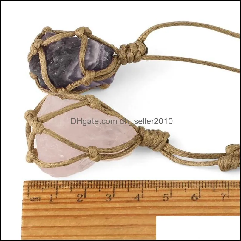 Natural Stone Rope Wrap Necklace Irregular Crystal Quartz Healing Pendant Necklaces Adjustable Women Vintage Jewelry