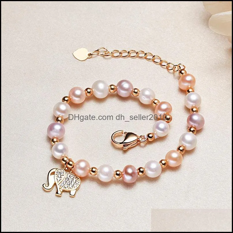 Charm Bracelets Cute Fashion Freshwater Pearl Inlaid Zircon Elephant Pendant For Women Multicolor Bangles Jewelry Gift 3679 Q2