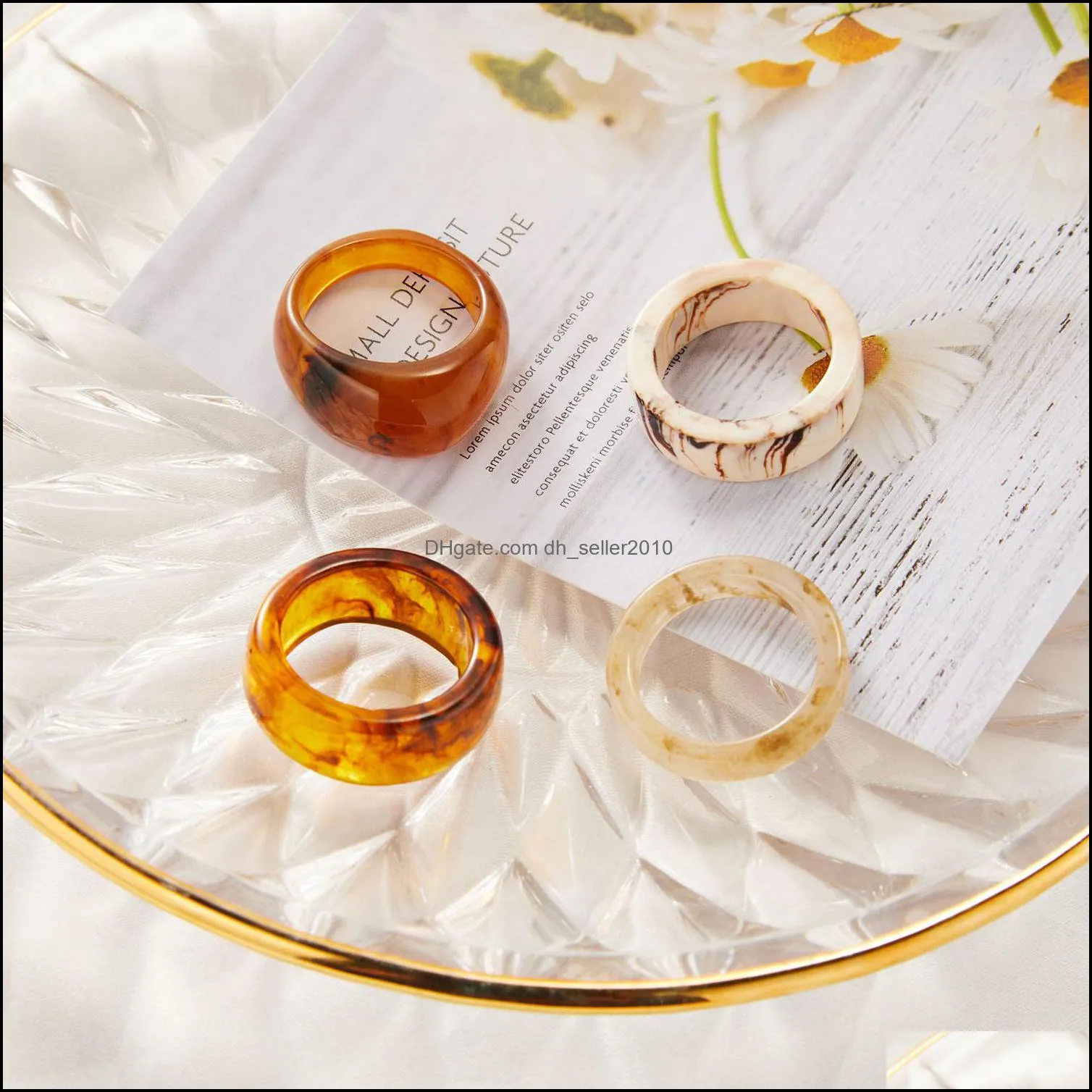 Korea Aesthetic Colourful Resin Acrylic Band Rings Set for Women Geometric Round Rings Girl Temperament Jewelry Gifts 87 D3