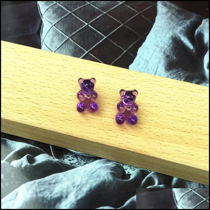 lovely handmade colorful ins style cartoon bear studs resin candy color animal stud earrings