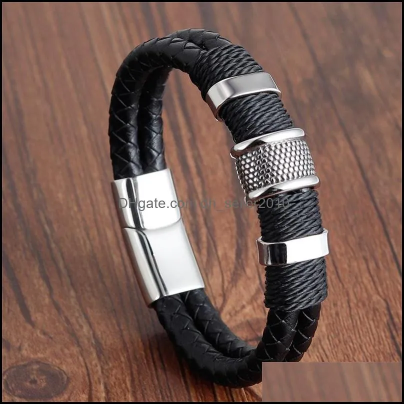 Handmade Genuine Leather Weaved Double Layer Man Bracelets Casual Sporty Bicycle Motorcycle Delicate Cool Men Jewelry PH891 1073 Q2