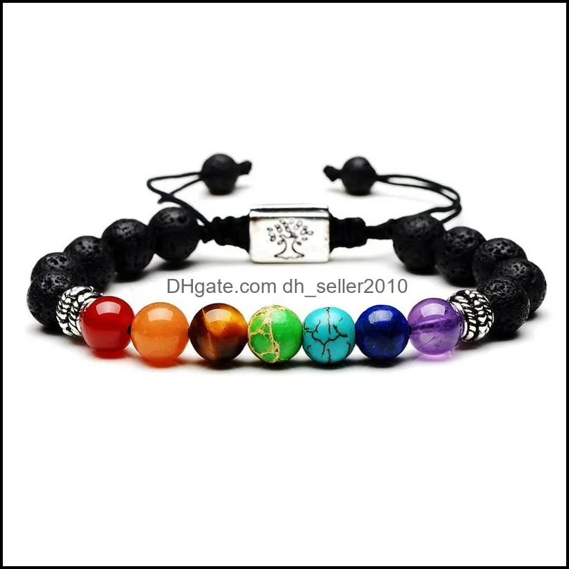 Yoga Handmade 7 Chakra Tree Of Life Charm Bracelets Lava Stones Multicolor Beads Rope Bracelet Women Men Bracelets Bangles 99 L2