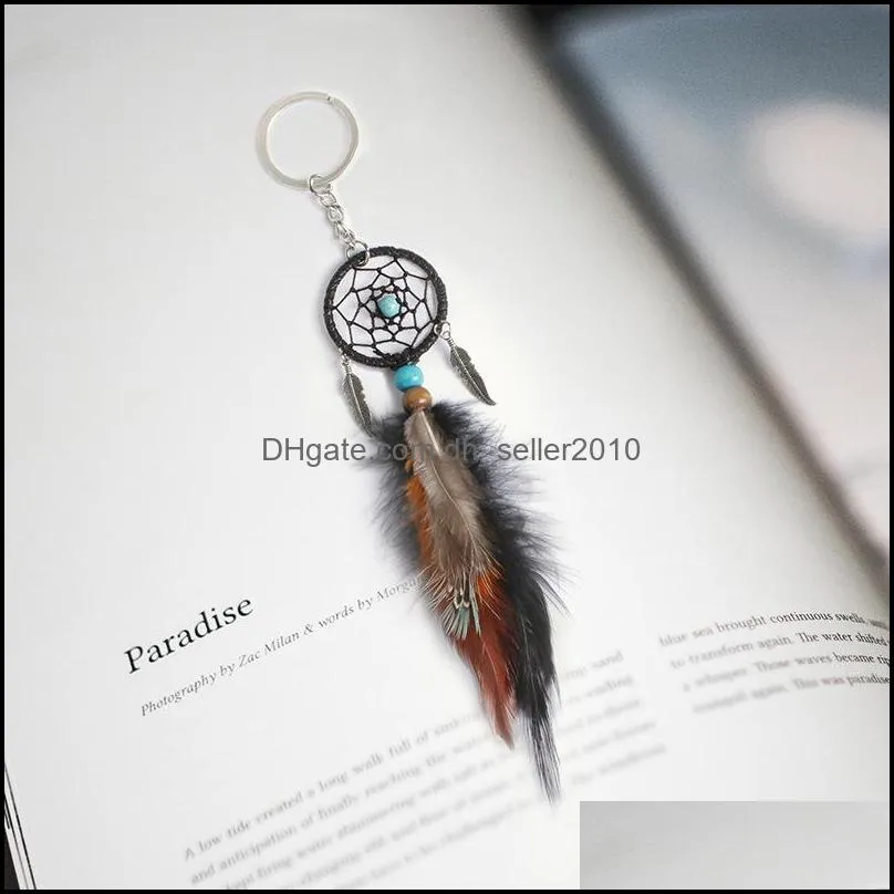 Mini Dream Catcher Keychain Creative Car Accessories Hanging Handmade Vintage Feather Decoration Ornament Party Gifts Keychains 1242