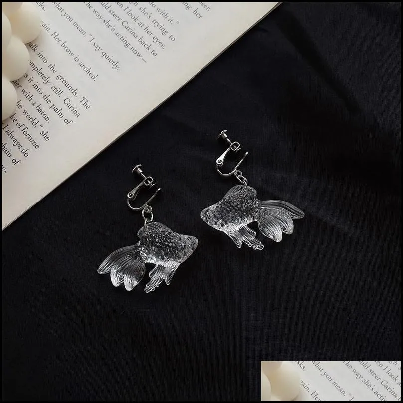 transparent mini lucky carp acrylic dangle earrings for women girl funny animal fish koi earrings fashion party jewelry 2022