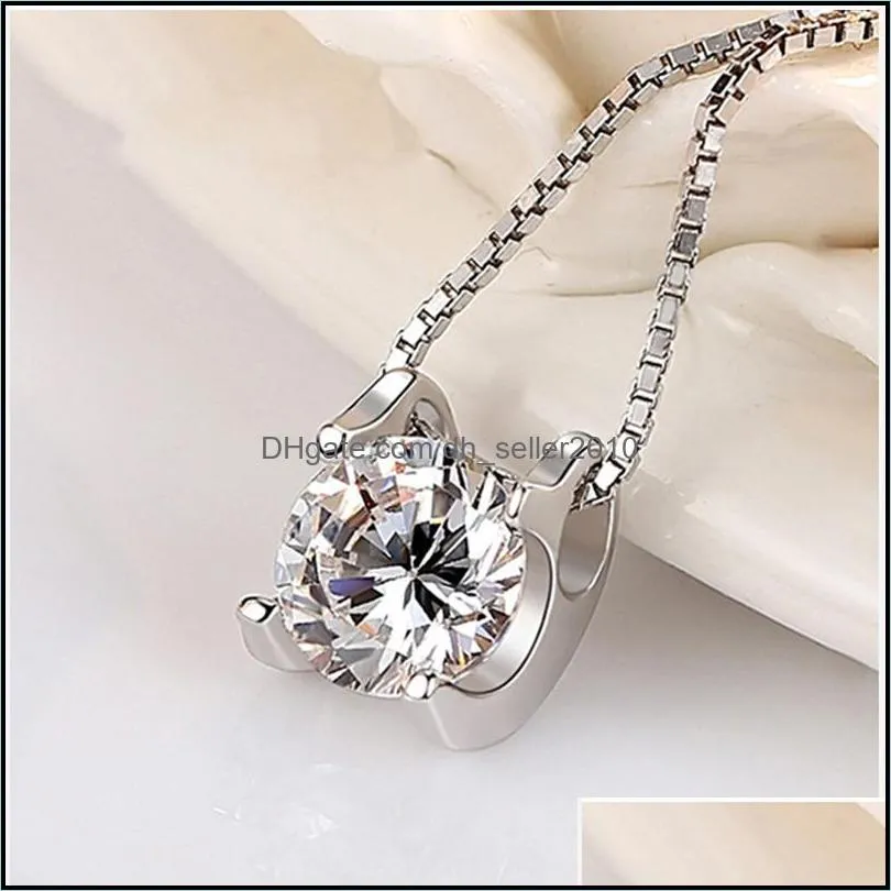 Fine 30% 925 Sterling Silver Woman Zirconia Crystal 0.8x0.8cm Pendant Water Necklace Wedding Jewelry