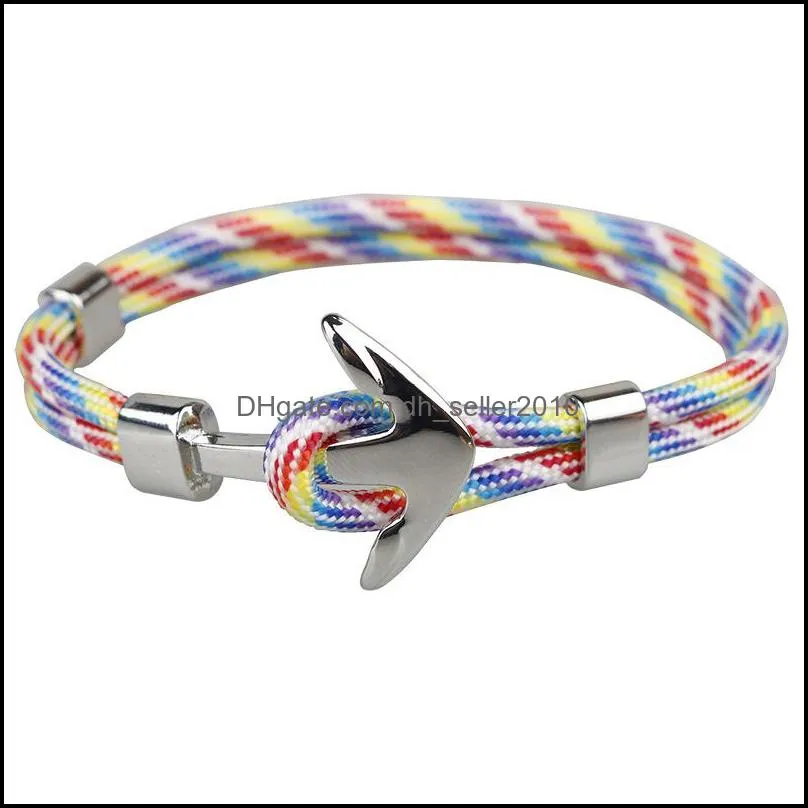 Fashion Mens and Womens Handmade Silver Anchor Bracelet Colorful Woven Paracord Bracelet