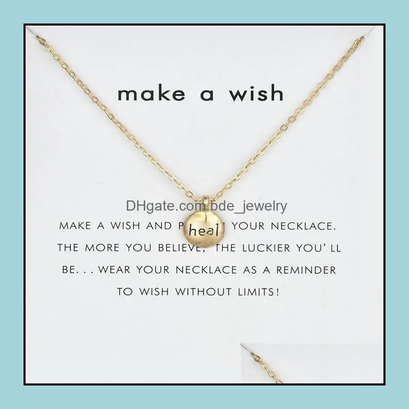 heal letters pendant necklace for women charm jewelry gold silver color wish card necklaces choker jewelry gifts