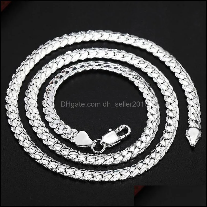 925 Sterling Silver 6mm Full Sideways Necklace 18/20/24 Inch Chain For Woman Men Fashion Wedding Engagement Jewelry 1201 T2