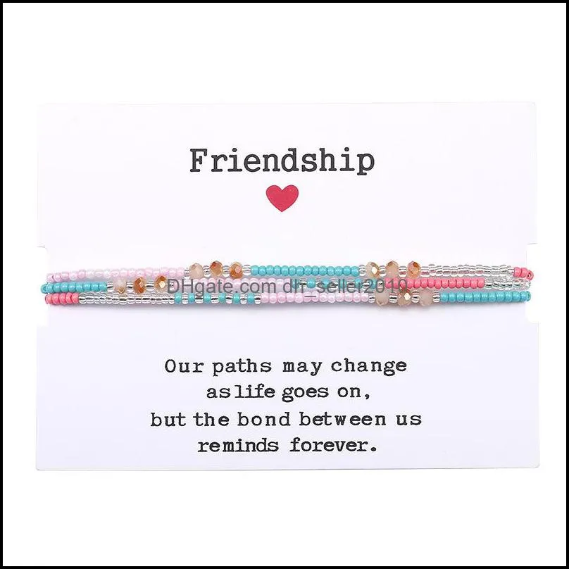 Bohemian Colorful Glass Seed Beads Bracelet 3 Layer Boho Mixed Trilaminar Braid Bracelet For Women Girls with Friendship Card