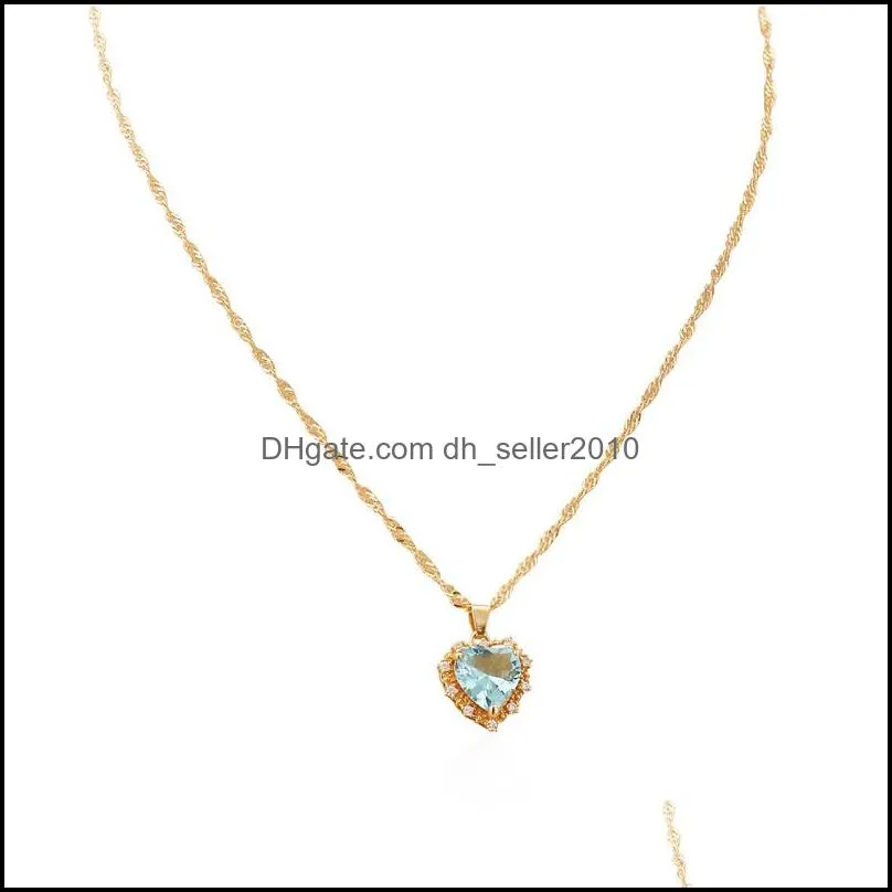 Heart Shaped Necklaces Zircon Full Rhinestone Crystal Pendants Copper Woman Necklace Jewelry Ornaments Personality Fashion Yellow 3 1bm