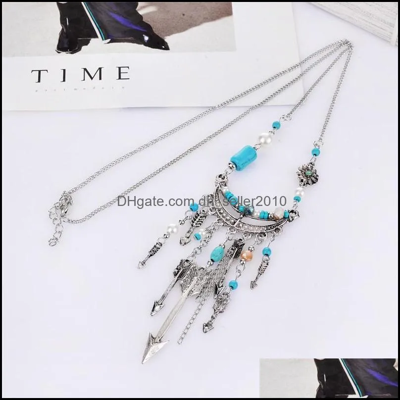 Chains Kuziduocai Fashion Fine Jewelry Retro Ethnic Style Pearl Beaded Cupid`s Arrow Multi- Necklaces & Pendant For Women 3470 Q2