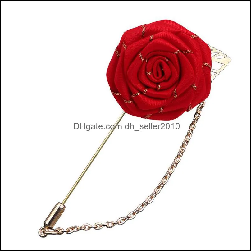 Vintage Mixed Fabric Rose Brooches Tassel Chain Men Suit Collar Brooch Broche Lapel Pin Brooches for Women Jewelry Accessories 450 T2