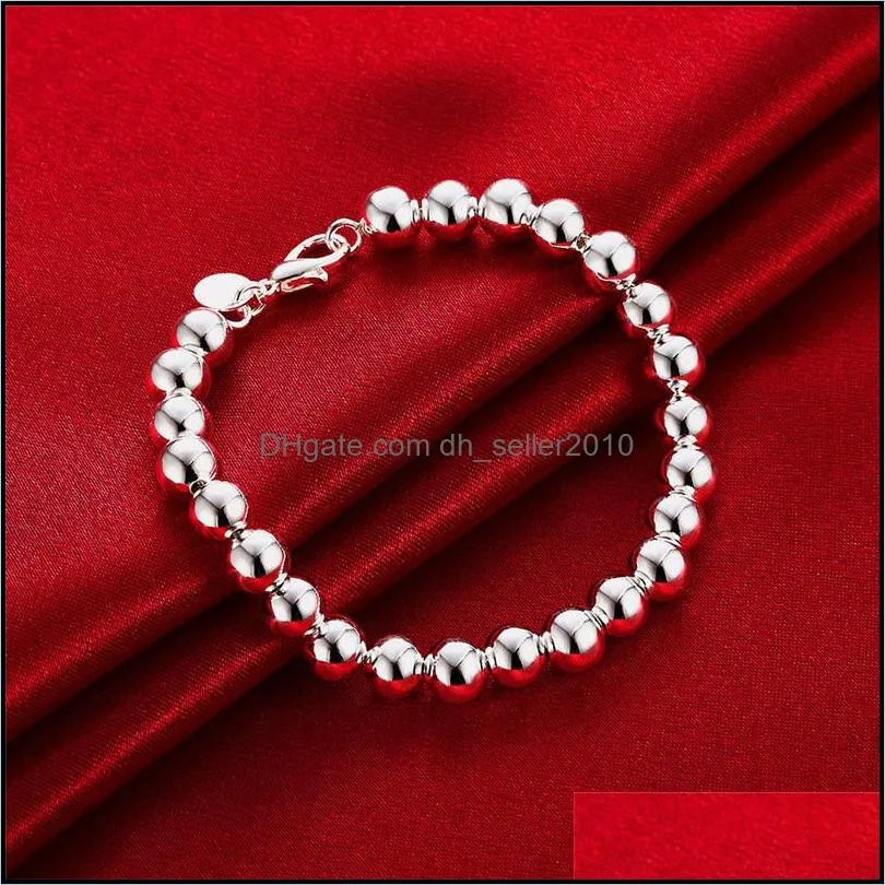 925 Sterling Silver 10mm Hollow Ball Beaded Strands Chain Bracelet For Woman Charm Wedding Engagement Fashion Party Jewelry 1260 T2