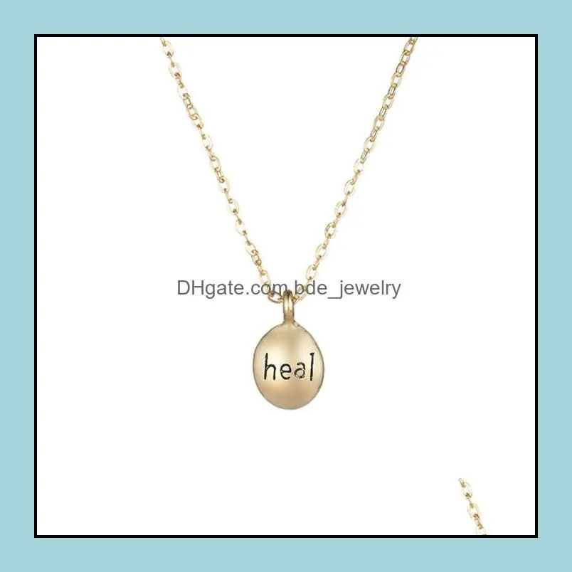 heal letters pendant necklace for women charm jewelry gold silver color wish card necklaces choker jewelry gifts