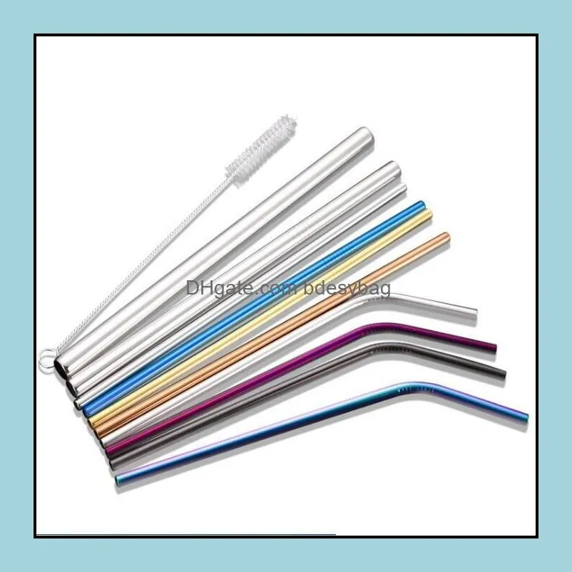 304 stainless steel straw 6*215 mm drinkware reusable colorful drinking straws metal straight bent with case cleaning brush set party kitchen accessory boutique