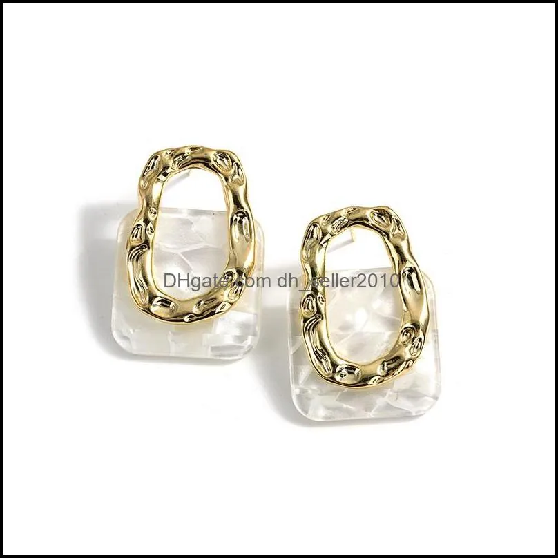 Korea Acrylic Resin Geometric Square Hanging Stud Earrings New Fashion Hollow Metal Trendy Earrings Jewelry Gift 81 D3