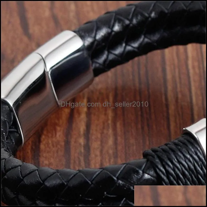 Handmade Genuine Leather Weaved Double Layer Man Bracelets Casual Sporty Bicycle Motorcycle Delicate Cool Men Jewelry PH891 1073 Q2