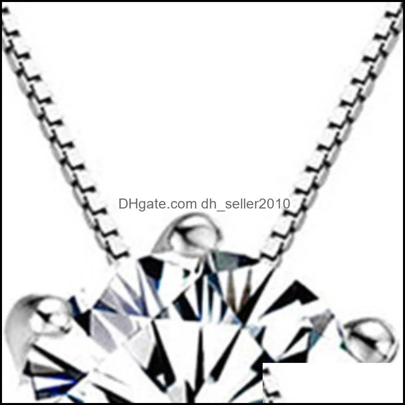 Length 45CM 925 Sterling SilverWomen`s Fashion Jewelry Simple Crystal Zircon Six Prong Pendant Necklace