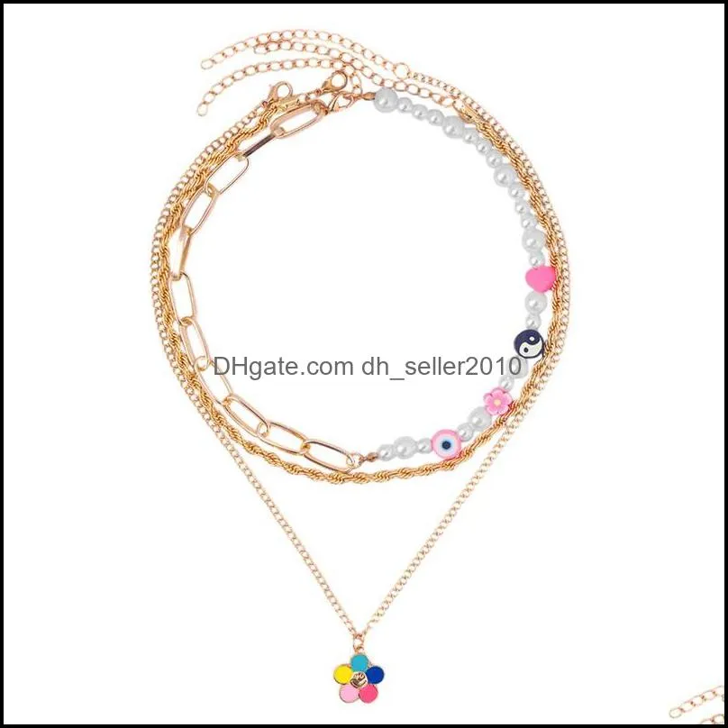 Beaded Pendant Necklace For Women Asymmetric Pearl Choker Boho Multilayer Necklaces Party Jewelry 181 D3