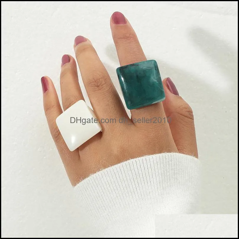 Korea White Green Rings Set For Women Finger Jewelry Acrylic Resin Travel Rings Fashion Girls Birthday Gifts 133 D3