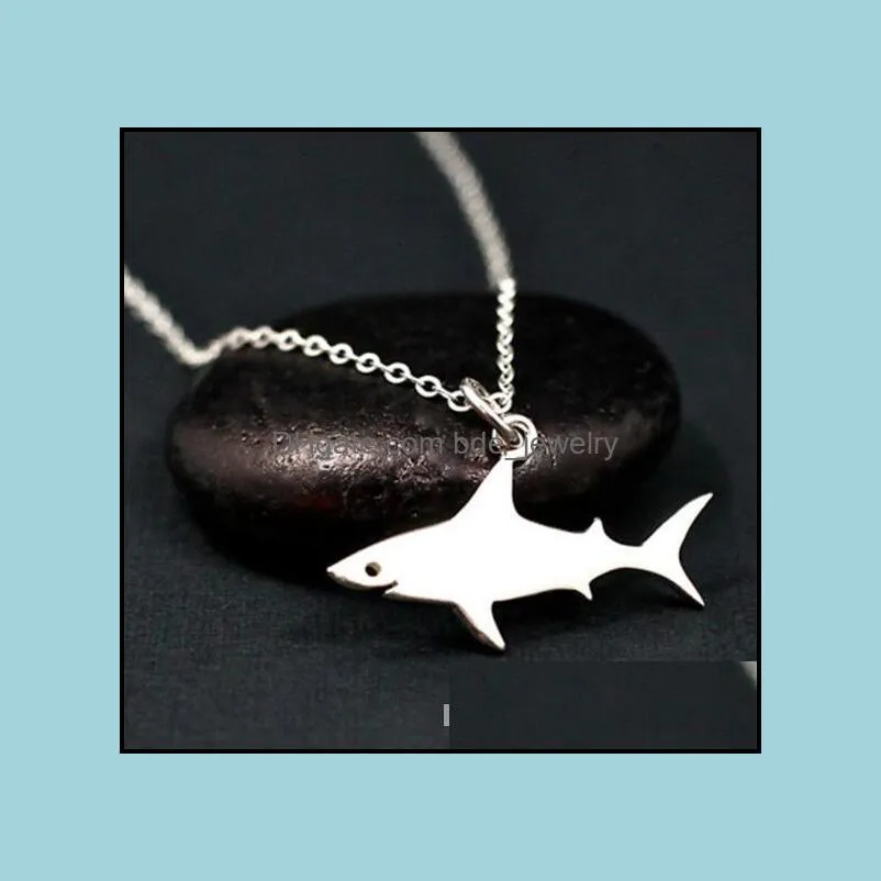 personality shark pendant necklace alloy silver color simple ocean sea animal jewelry nice gift hip hop necklaces