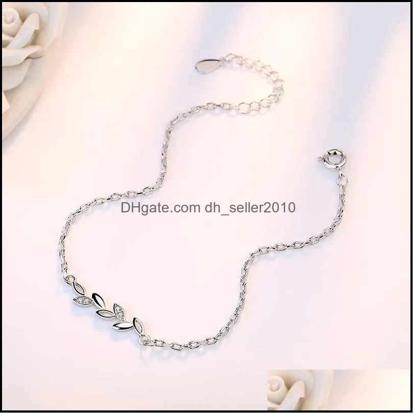 925 Stamp Sterling silver jewelry fashion woman leaf cubic zirconia retro simple bracelet length 20CM