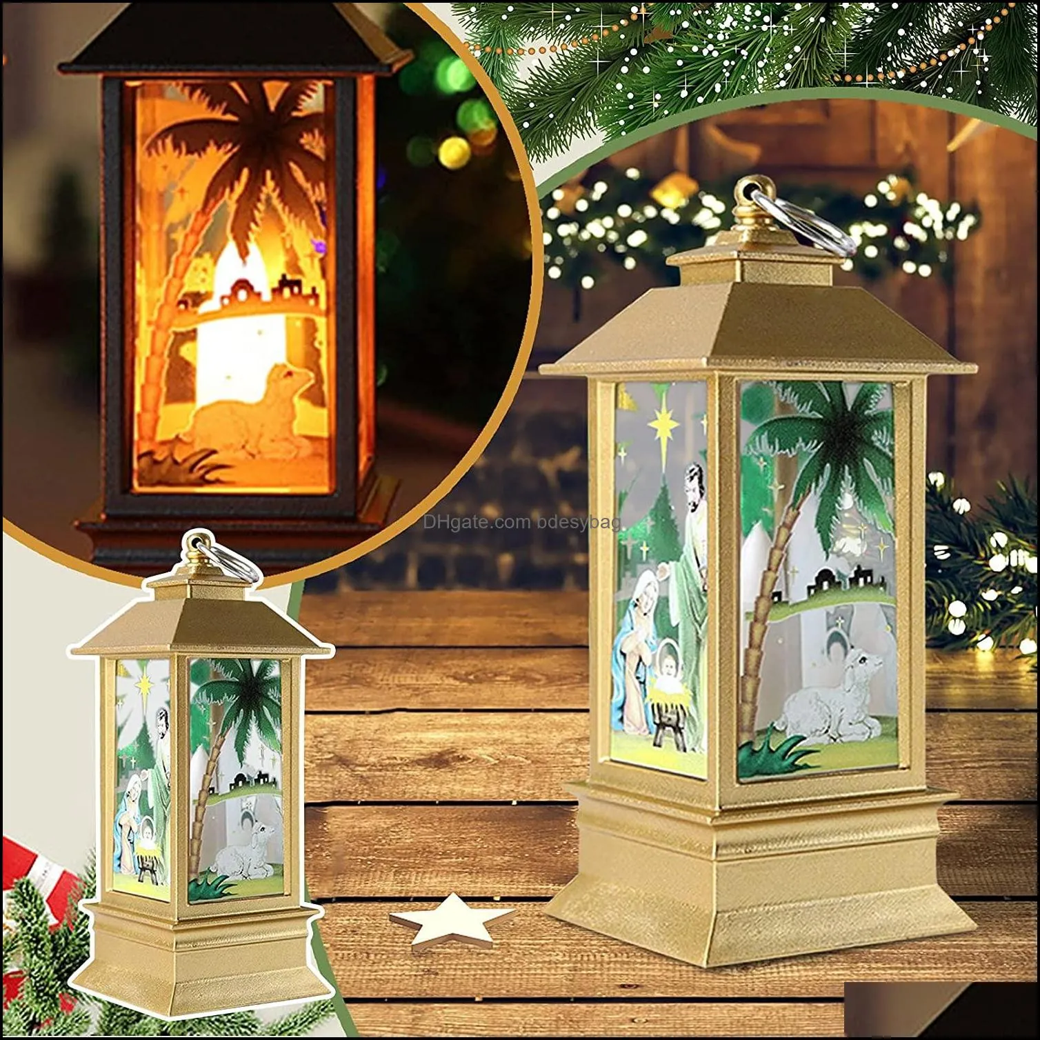 2021 christmas candle lantern xmas hanging lamp ornaments decoration santa claus snowman nativity led night light decor