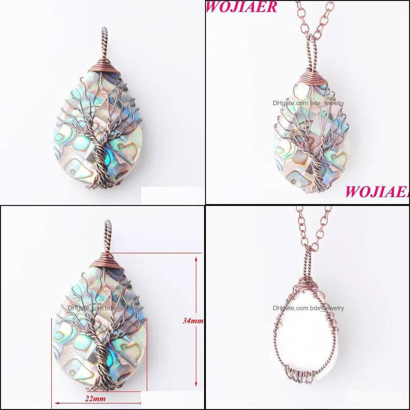 necklace & pendant natural abalone shell jewelry tree of life ancient copper metal wire wrap water drop bead chain 18inches