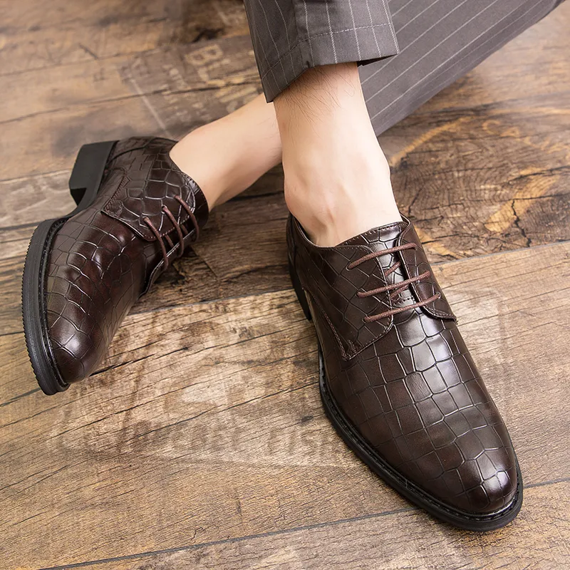Luxury Vegan Brogue Leather Oxford Shoes Plaid Pointed Toe One Stirrup Men's Fashion Formal Casual Shoes Various Sizes 38-47